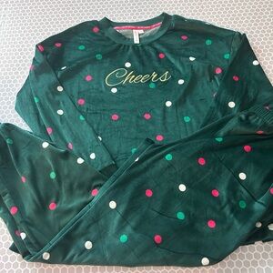 Joyspun Festive Green Polka Dot Women’s  Pajama Set Size S